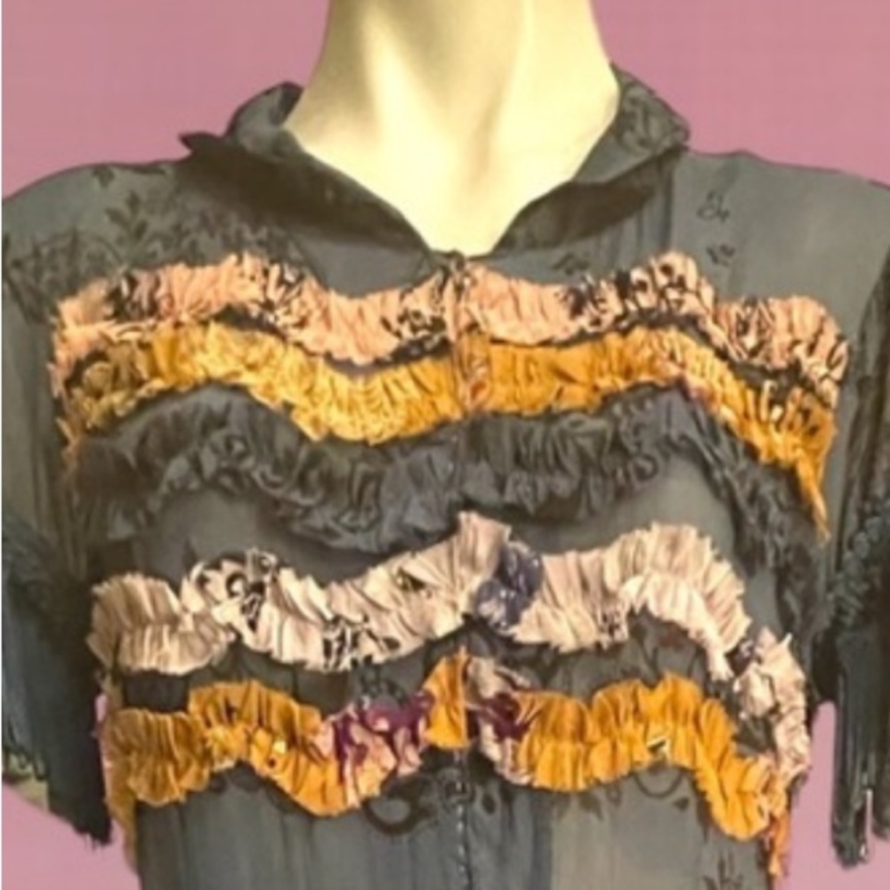 ODD MOLLY Uncorporated Silk Fringe Short Sleeve Mini Dress - Picture 4 of 6